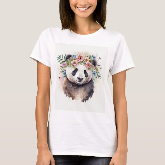 Panda Flowers Watercolor                           T-shirt (Voorkant)