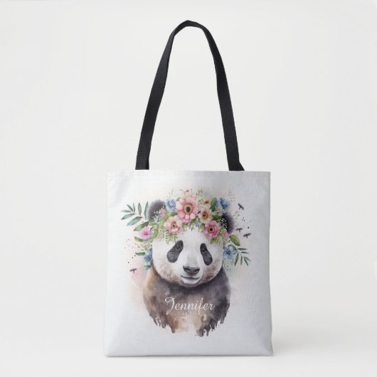 Panda Flowers Watercolor                         Tote Bag (Voorkant)
