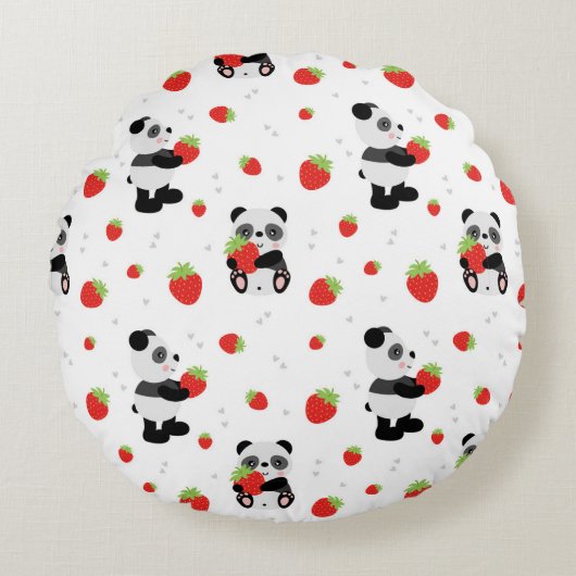 Panda fofo com morango rond kussen (Voorkant)