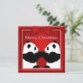 Panda Friends Couple kerstgroet Feestdagenkaart (Staand voorkant)