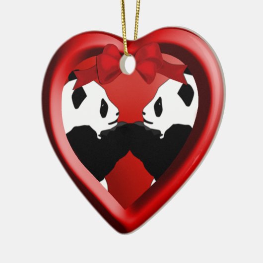Panda Friends kerst-hartversiering Keramisch Ornament (Links)
