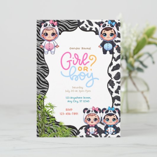 Panda Gender Reveal Kaart (Staand voorkant)