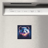 Panda Gezicht met surrealistisch bos en zonsonderg Magneet (Insitu (Vaatwasser))