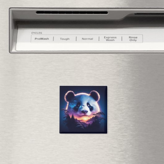 Panda Gezicht met surrealistisch bos en zonsonderg Magneet (Insitu (Vaatwasser))