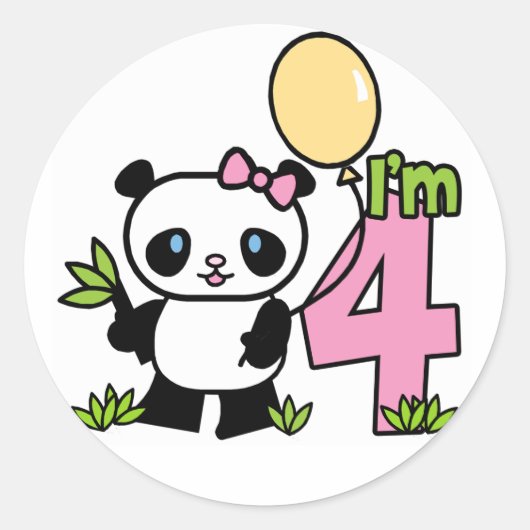 Panda Girl 4th Birthday Ronde Sticker (Voorkant)