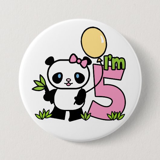 Panda Girl 6th Birthday Ronde Button 7,6 Cm (Voorkant)