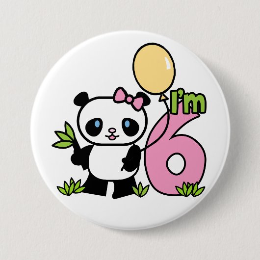 Panda Girl 6th Birthday Ronde Button 7,6 Cm (Voorkant)
