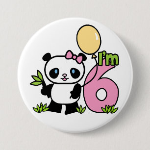 Panda Girl 6th Birthday Ronde Button 7,6 Cm