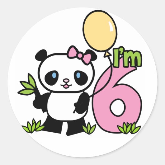 Panda Girl 6th Birthday Ronde Sticker (Voorkant)