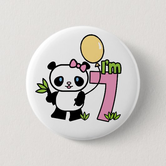 Panda Girl 7th Birthday Ronde Button 5,7 Cm (Voorkant)