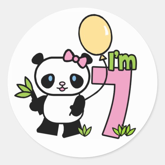 Panda Girl 7th Birthday Ronde Sticker (Voorkant)