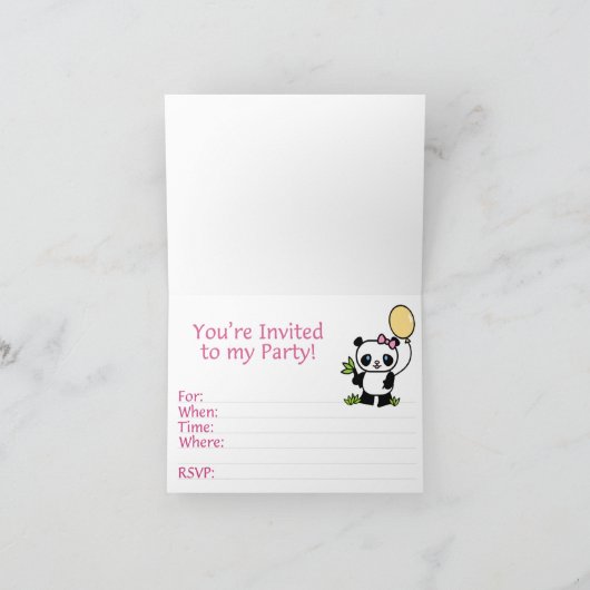 Panda Girl Eerste Verjaardag Fill-in Uitnodigingen (Binnen)