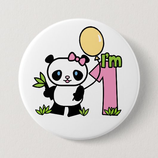 Panda Girl First Birthday Button (Voorkant)