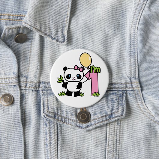 Panda Girl First Birthday Button (In situ)