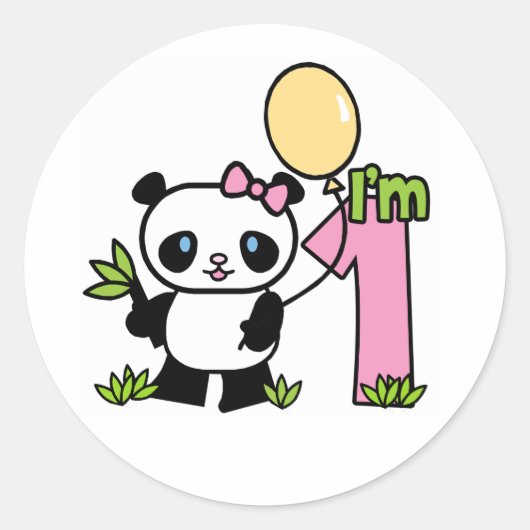 Panda Girl First Birthday Classic Round Sticker (Voorkant)