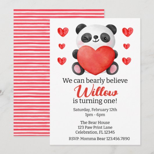 Panda Girl met Valentijn van het hart Eerste verja Kaart (Voorkant / Achterkant)