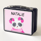 Panda Girl Pink Metal Lunch Box (Achterkant)