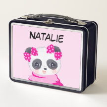 Panda Girl Pink Metal Lunch Box