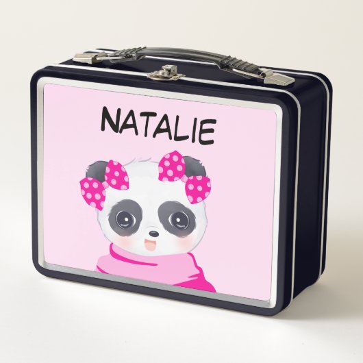 Panda Girl Pink Metal Lunch Box (Voorkant)