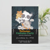 Panda Grave RIP Vleermuizen Wolken Zwart Halloween Kaart (Staand voorkant)