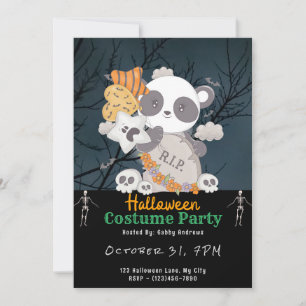 Panda Grave RIP Vleermuizen Wolken Zwart Halloween Kaart