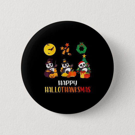 Panda Halloween Christmas Happy Hallothanksmas Pan Ronde Button 5,7 Cm (Voorkant)