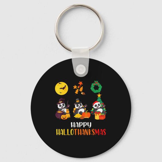 Panda Halloween Christmas Happy Hallothanksmas Pan Sleutelhanger (Voorkant)