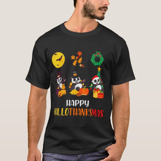 Panda Halloween Christmas Happy Hallothanksmas Pan T-shirt (Voorkant)