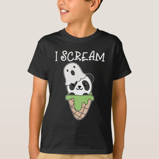 Panda Halloween Ghost I Scream Ice Cream Pun T-shirt (Voorkant)