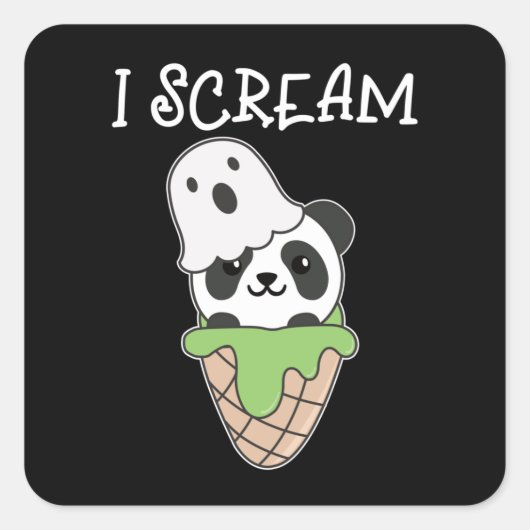 Panda Halloween Ghost I Scream Ice Cream Pun Vierkante Sticker (Voorkant)