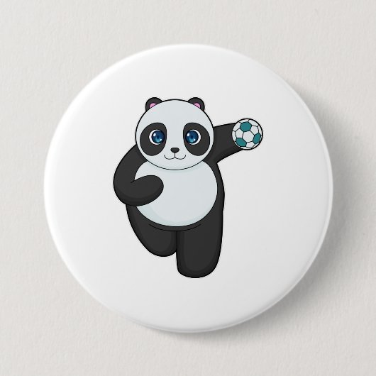 Panda Handball-speler Handball Ronde Button 7,6 Cm (Voorkant)
