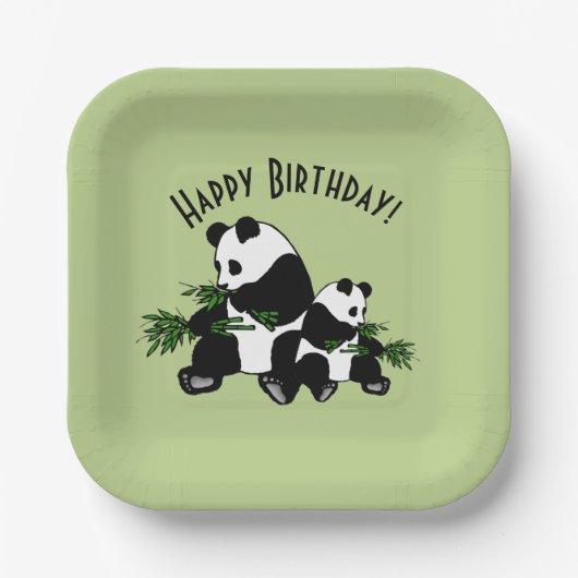 Panda Happy Birthday opgroeien Papieren Bordje (Voorkant)