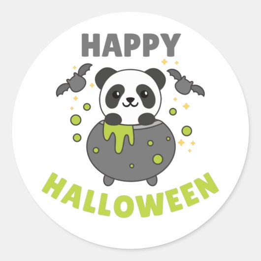 Panda Happy Halloween Cauldron Bat Classic Round S Ronde Sticker (Voorkant)