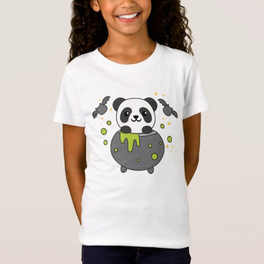 Panda Happy Halloween Cauldron Bat T-shirt (Voorkant)