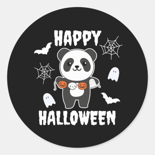 Panda Happy Halloween Pumpkin Bat Costume Ronde Sticker (Voorkant)