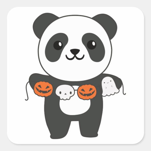 Panda Happy Halloween Pumpkin Bat Costume Square S Vierkante Sticker (Voorkant)
