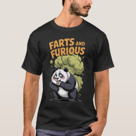 Panda has Fun making Fart on a Black T-shirt