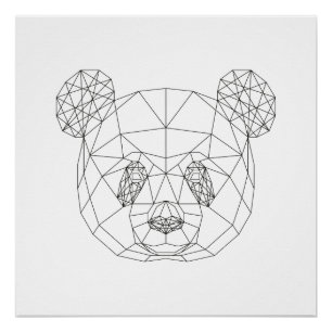 Panda Head Geometric Black White Modern Art Print Perfect Poster