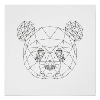 Panda Head Geometric Black White Modern Art Print Perfect Poster