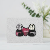 Panda Heart Wedding Reception RSVP Kaart (Staand voorkant)