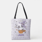 Panda Heks Paarse Heksen Pet Geesten Halloween Tote Bag (Achterkant)