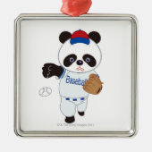 Panda-honkbalspeler die een honkbal ronddraait metalen ornament (Voorkant)