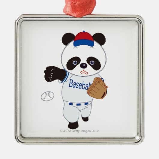 Panda-honkbalspeler die een honkbal ronddraait metalen ornament (Voorkant)