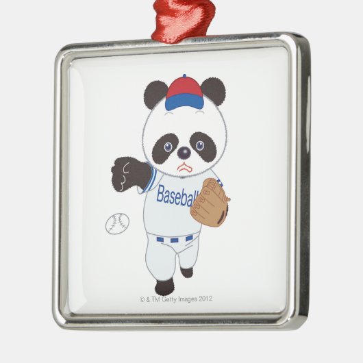 Panda-honkbalspeler die een honkbal ronddraait metalen ornament (Links)