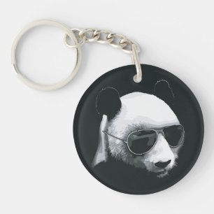 Panda-hoofd met zonnebrilontwerp sleutelhanger