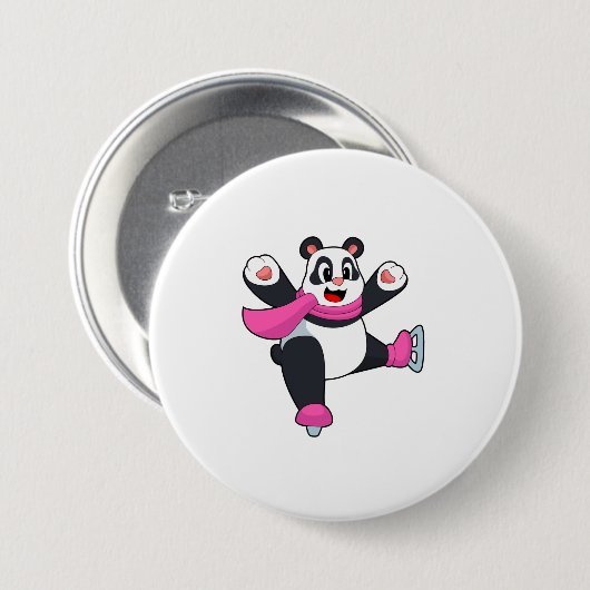Panda Ice skating Ice schaatsen Ronde Button 7,6 Cm (Voorkant /achterkant)
