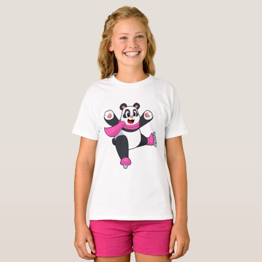 Panda Ice skating Ice schaatsen T-shirt (Voorkant volledig)