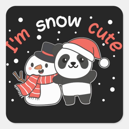 Panda Ik ben Sneeuwpop Snowman Snow Pun Square Sti Vierkante Sticker (Voorkant)