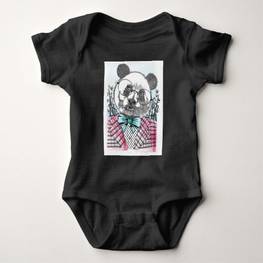 Panda-illustratie ontwerp baby jersey romper (Voorkant)