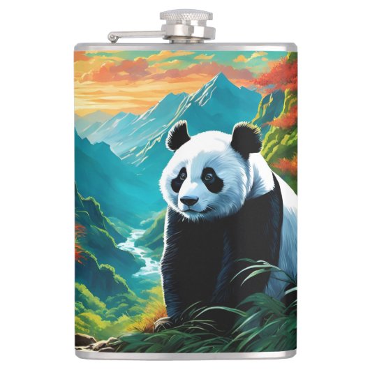 Panda in Bamboe bos op / berg Heupfles (Voorkant)